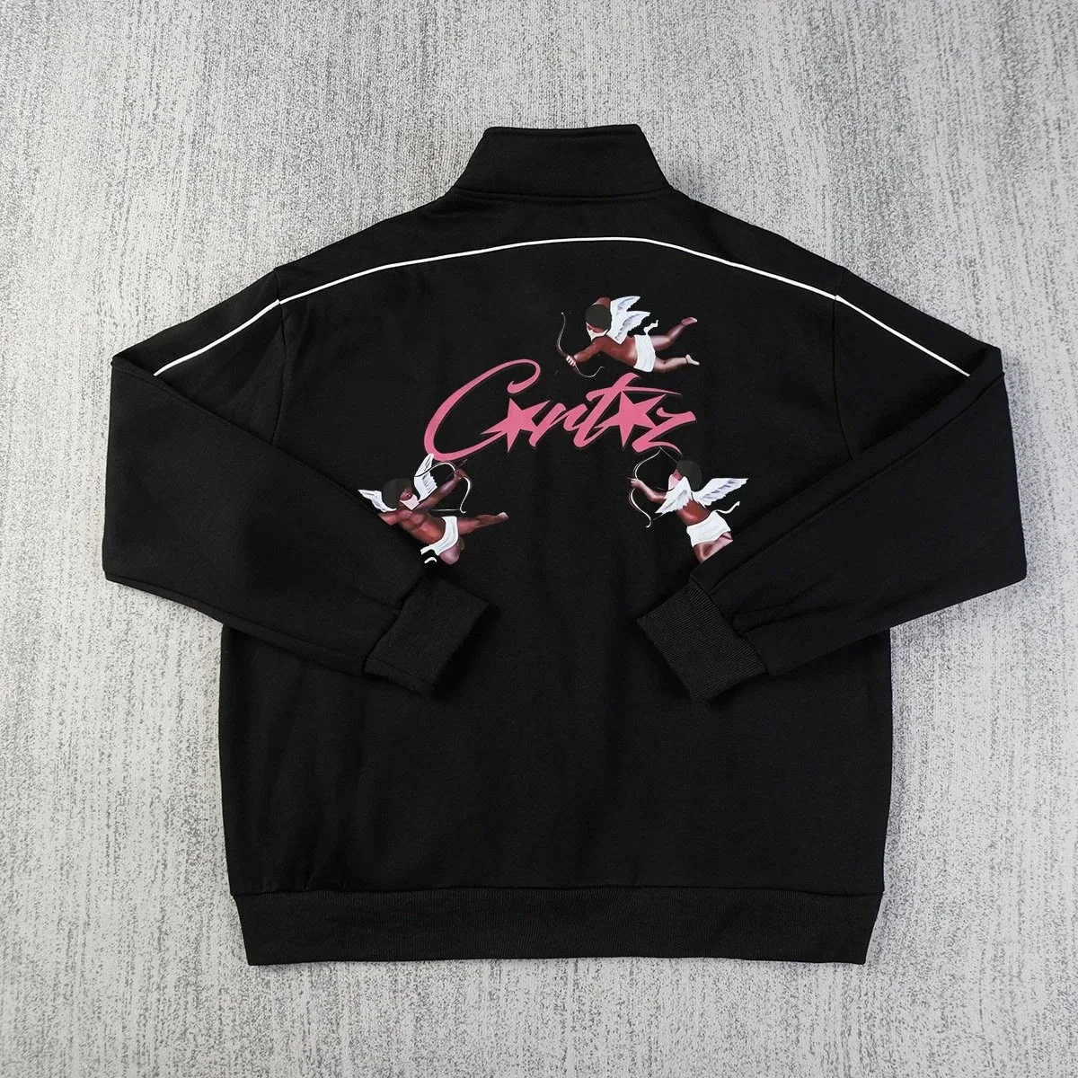 Black 'Cantzz' Track Jacket with Angel Print