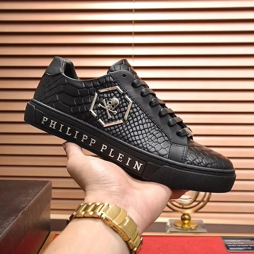 Philipp Plein Skull Embellished Leather Sneakers Black