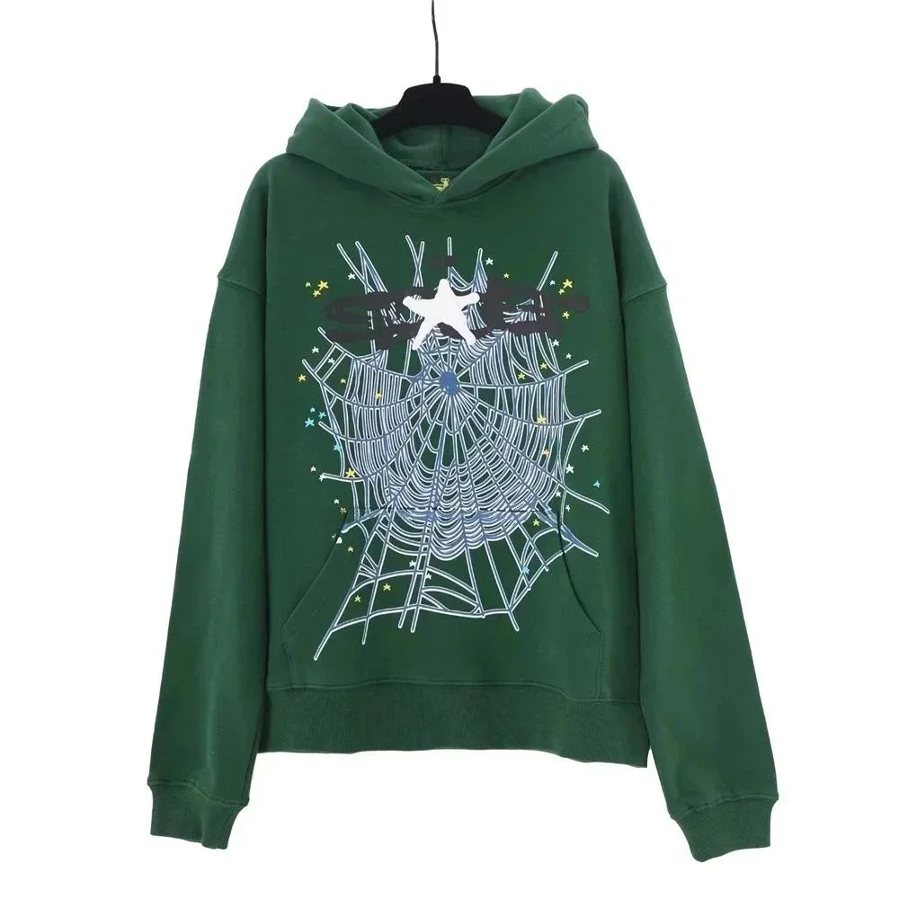 Green Spider Web Print Hoodie