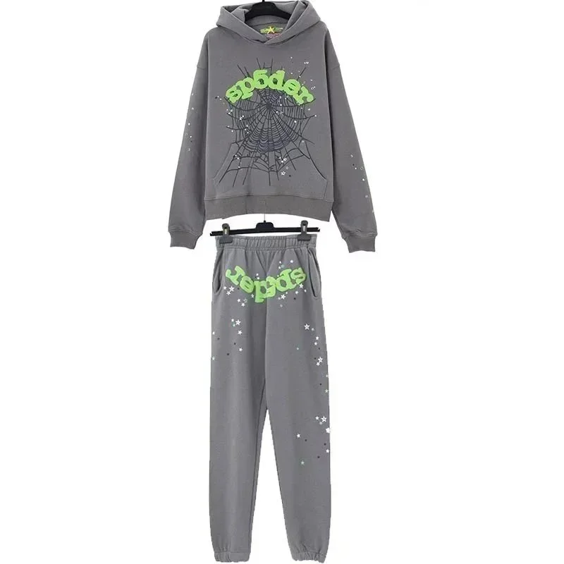 Palm Angels Spider Grey Set with Green Web Print