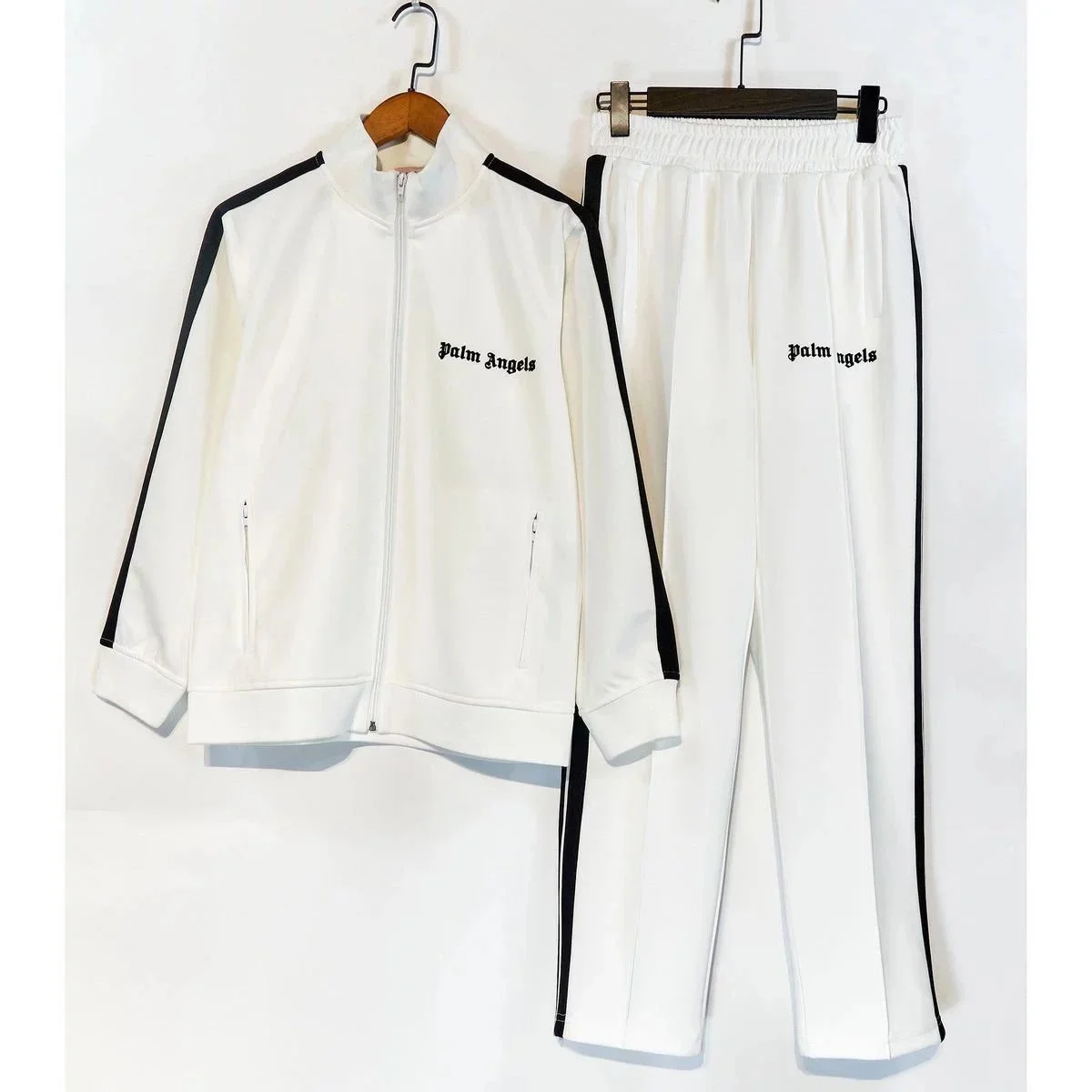 Palm Angels White Track Suit with Black Stripes