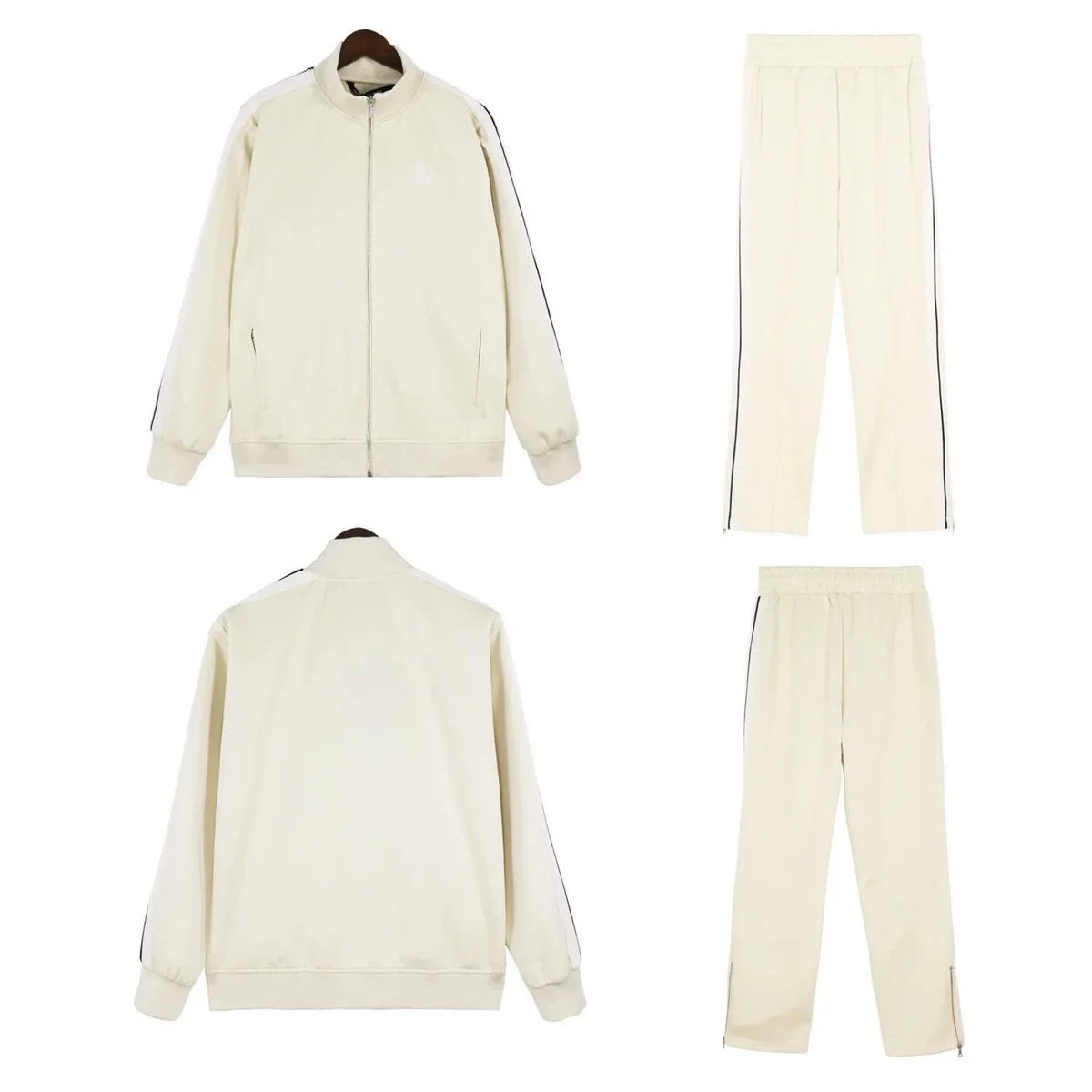 Beige Solid Tracksuit Set