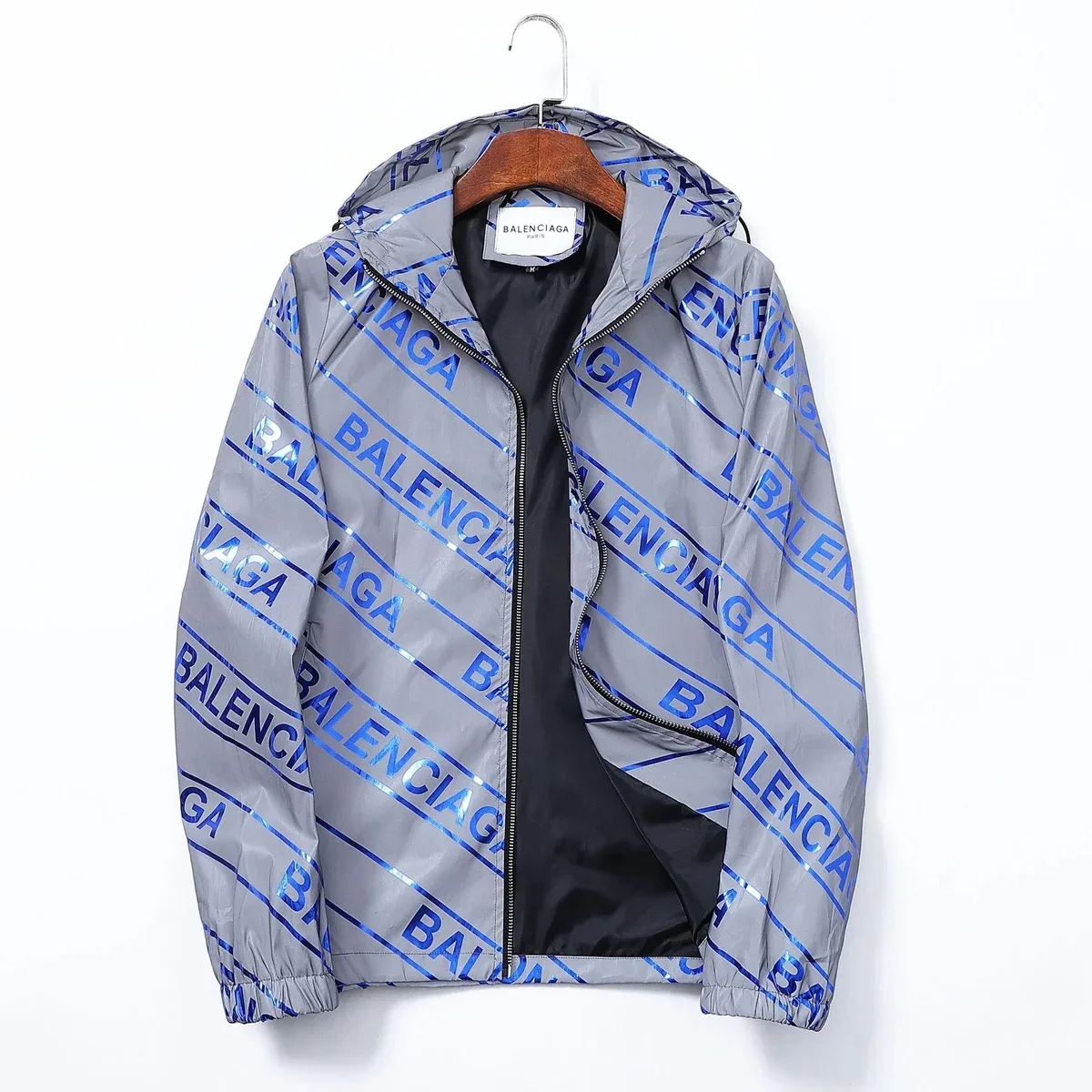 Balenciaga Blue Logo Print Lightweight Jacket