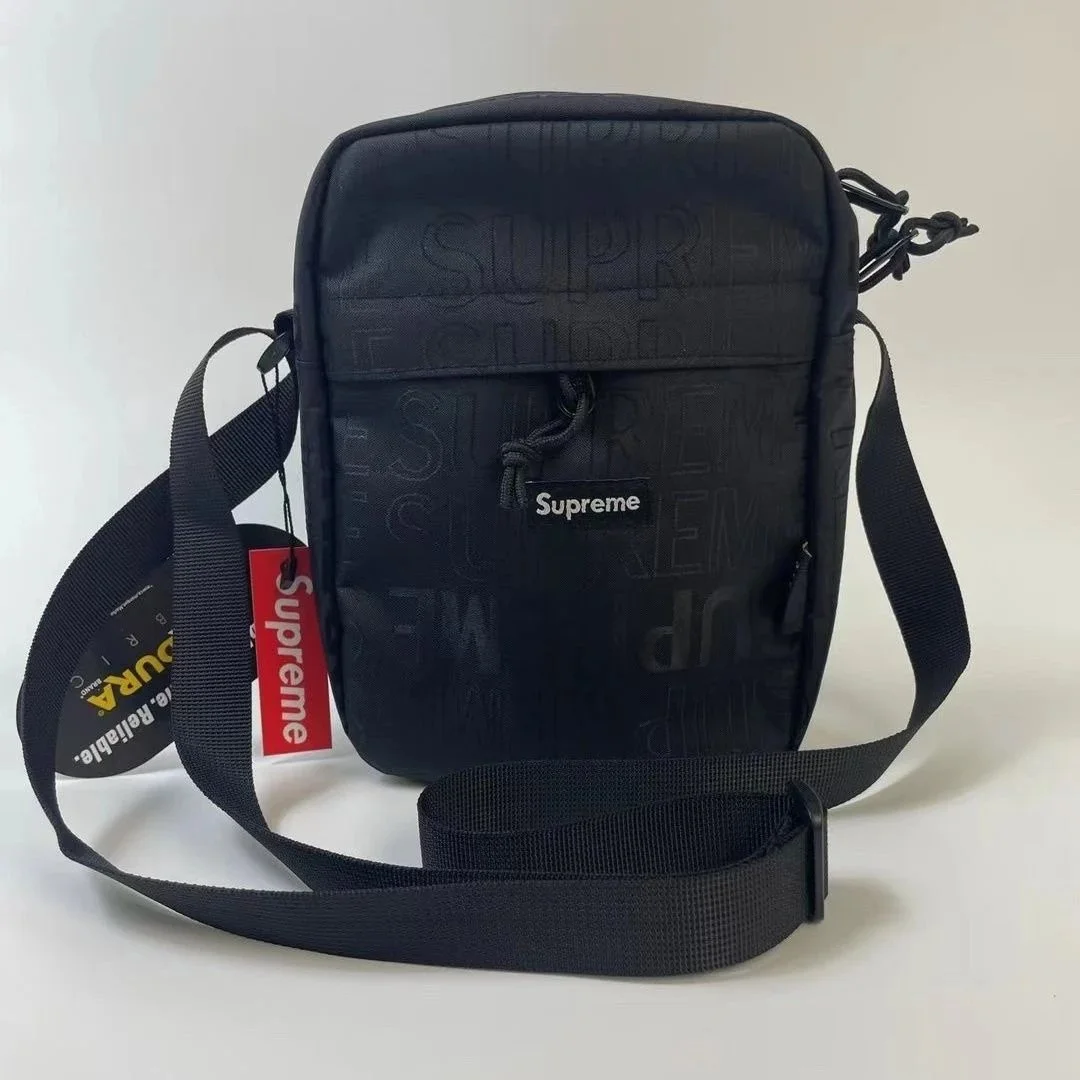 Supreme Black Logo Embossed Shoulder Bag