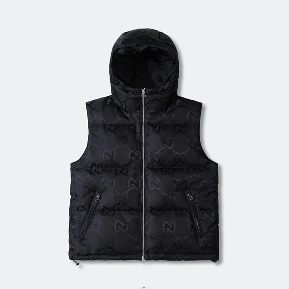 Gucci GG Monogram Black Hooded Puffer Vest