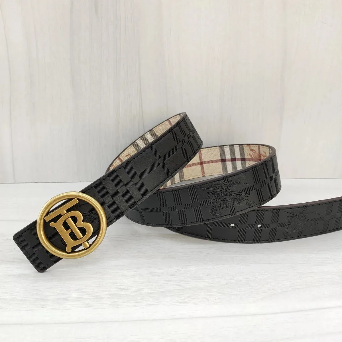 Burberry Bur-02-03 Checkered Belt Black