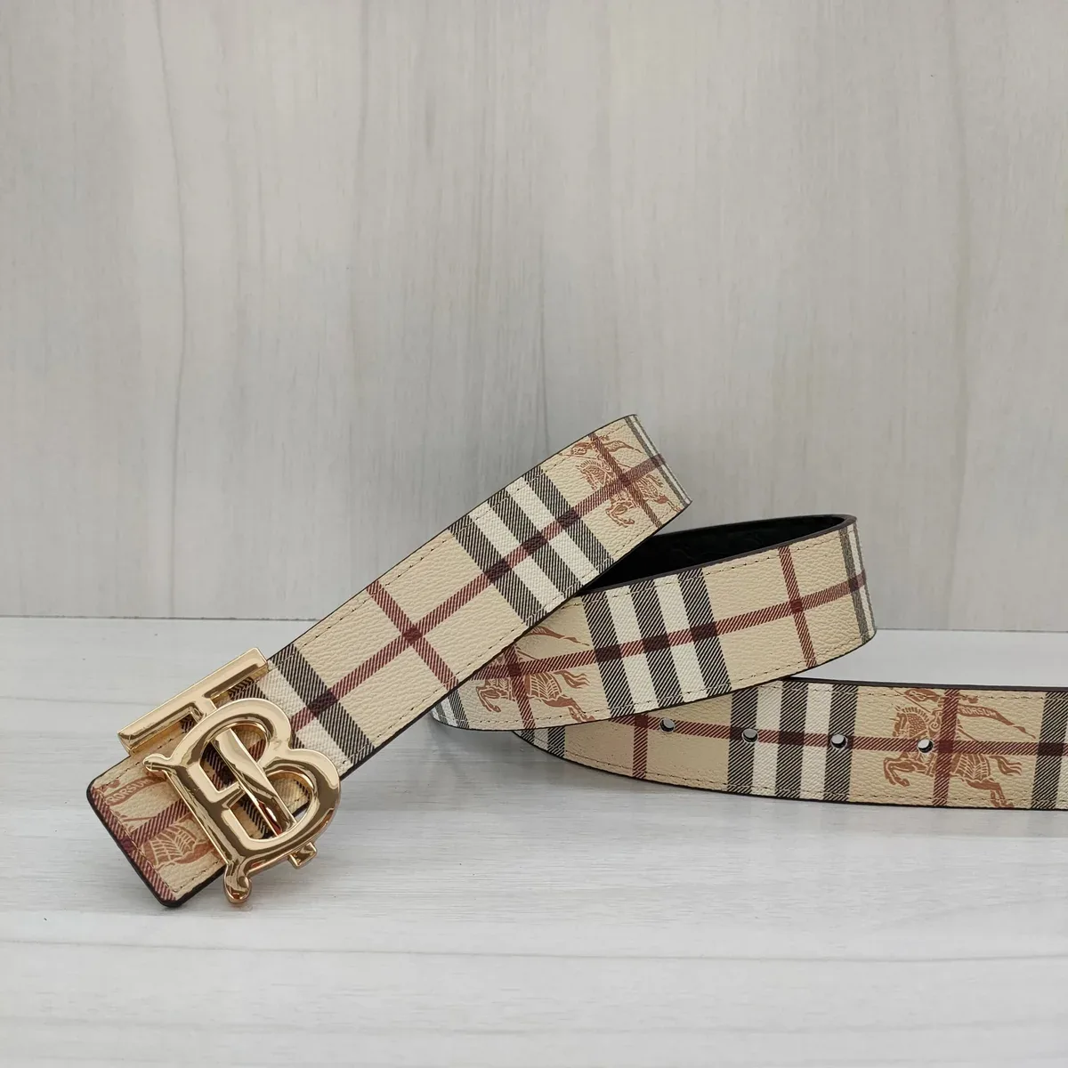 Burberry TB Monogram Belt Camel Check Belt