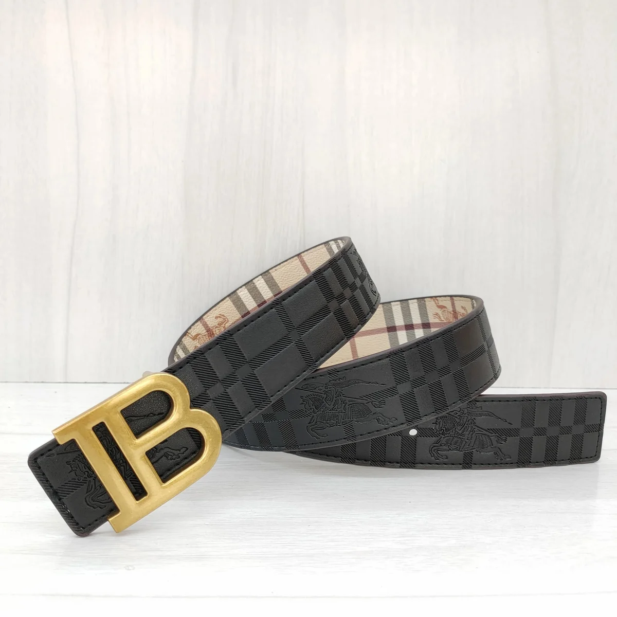 Burberry Classic Check Belt Black & Gold Belt