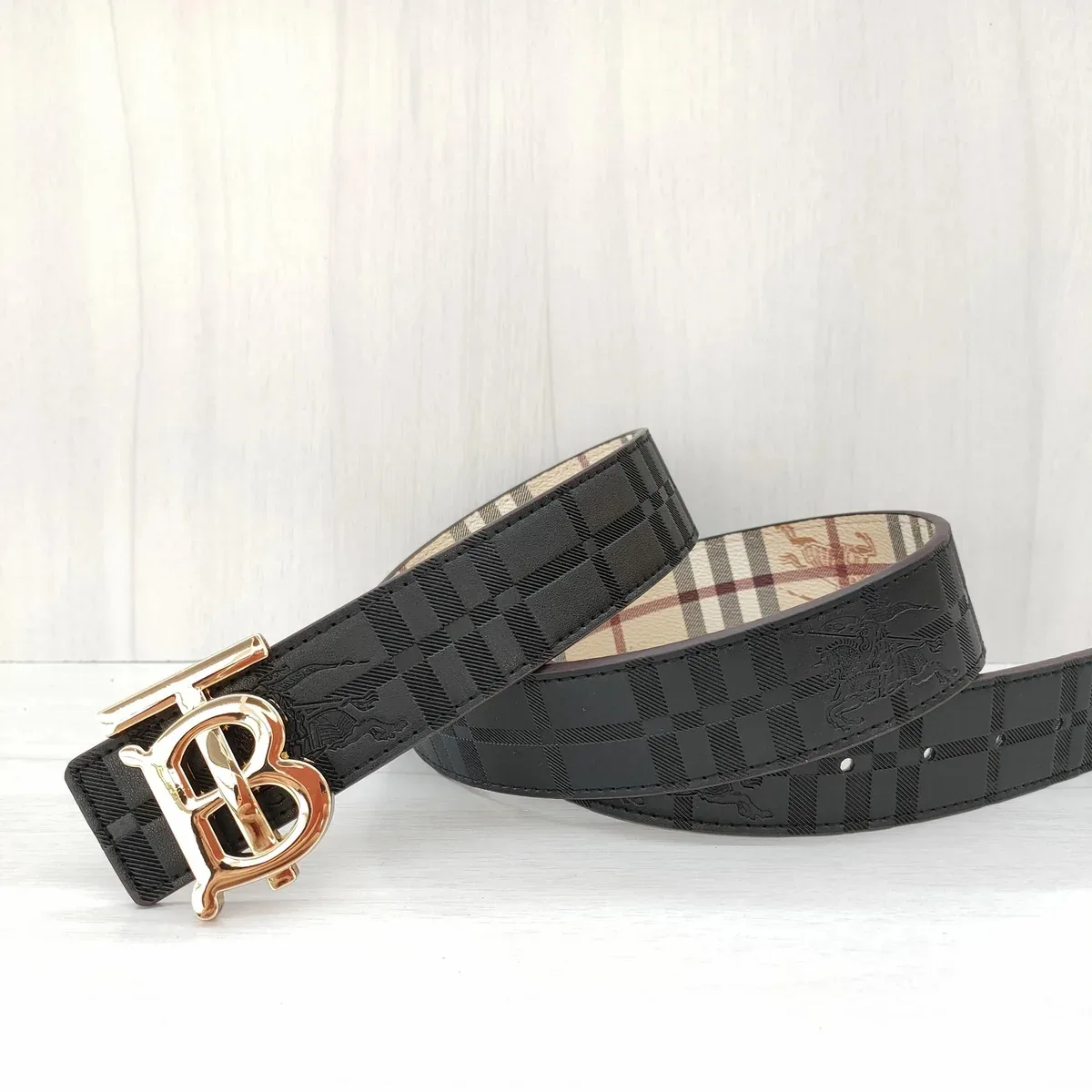 Burberry Classic Check Belt Black Leather Belt