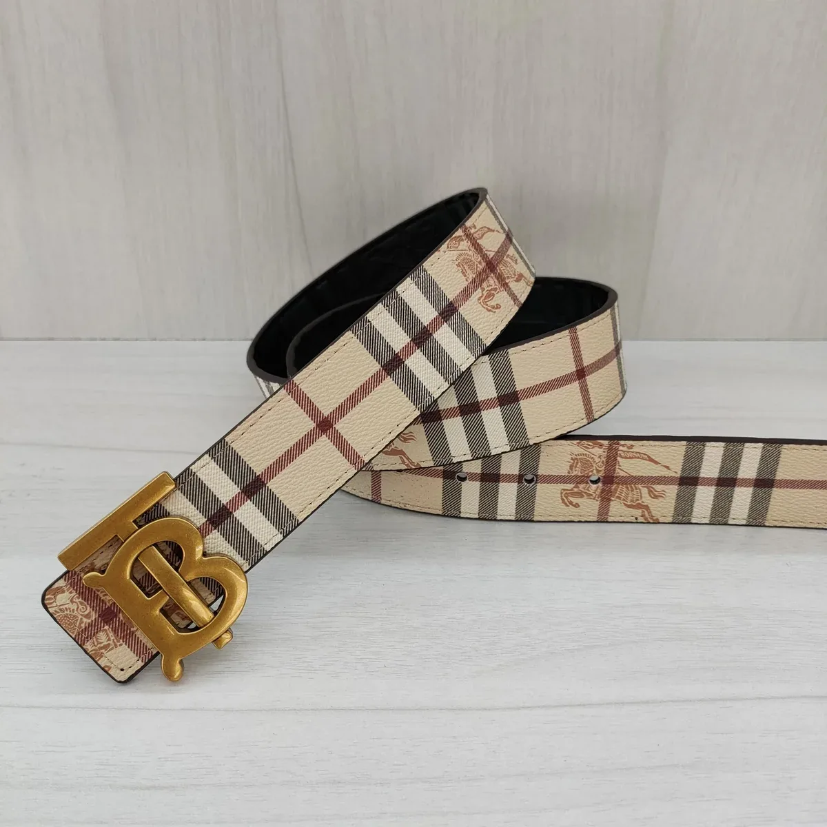 Burberry TB Monogram Check Belt Beige/Red