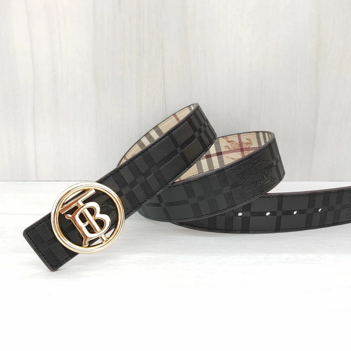 Burberry TB Monogram Belt Black & Beige