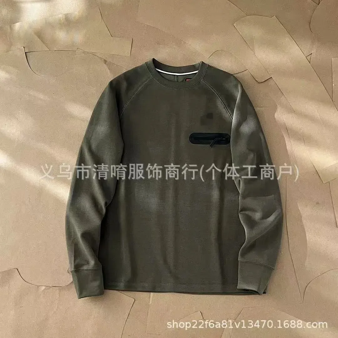 Military Green Sweatshirt with Zip Pocket