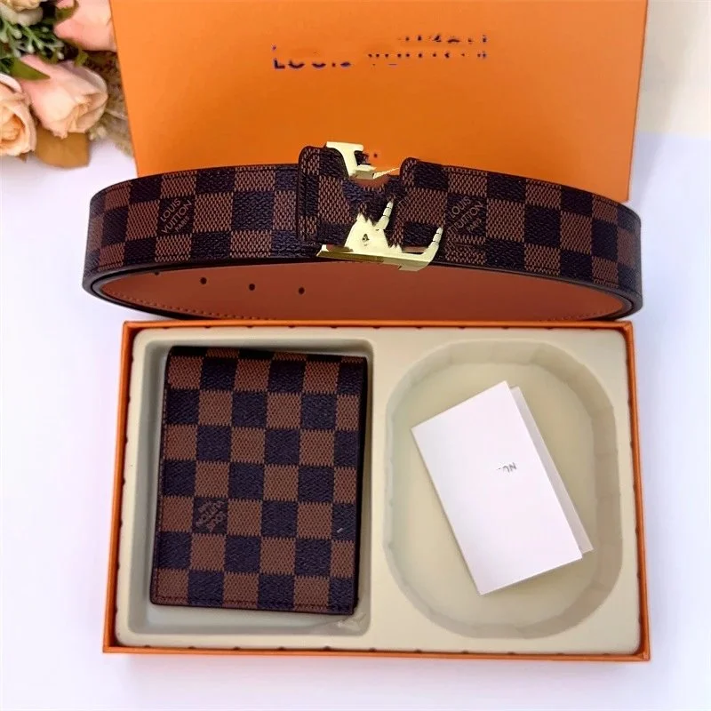 Louis Vuitton Damier Brown & Black Leather Belt Set