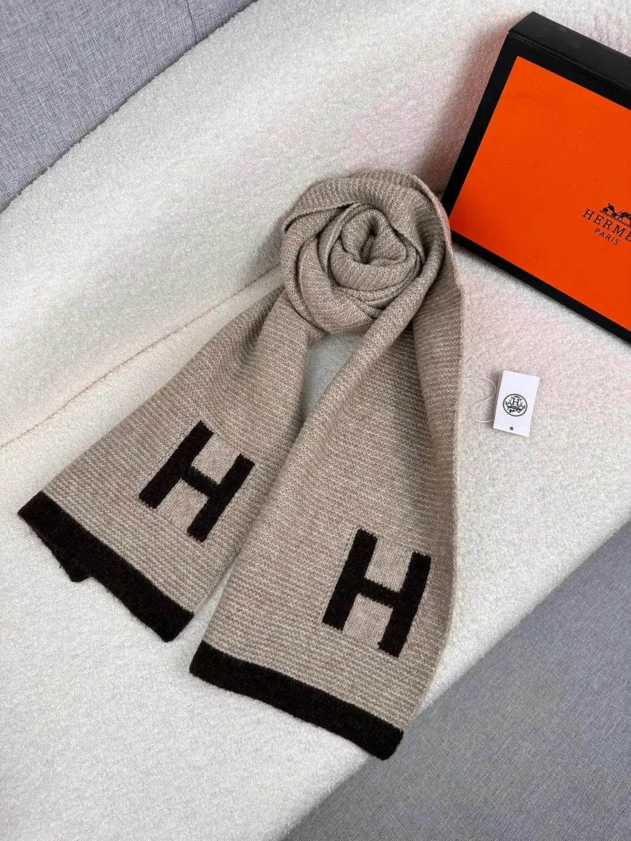 Hermès H Logo Beige & Black Scarf