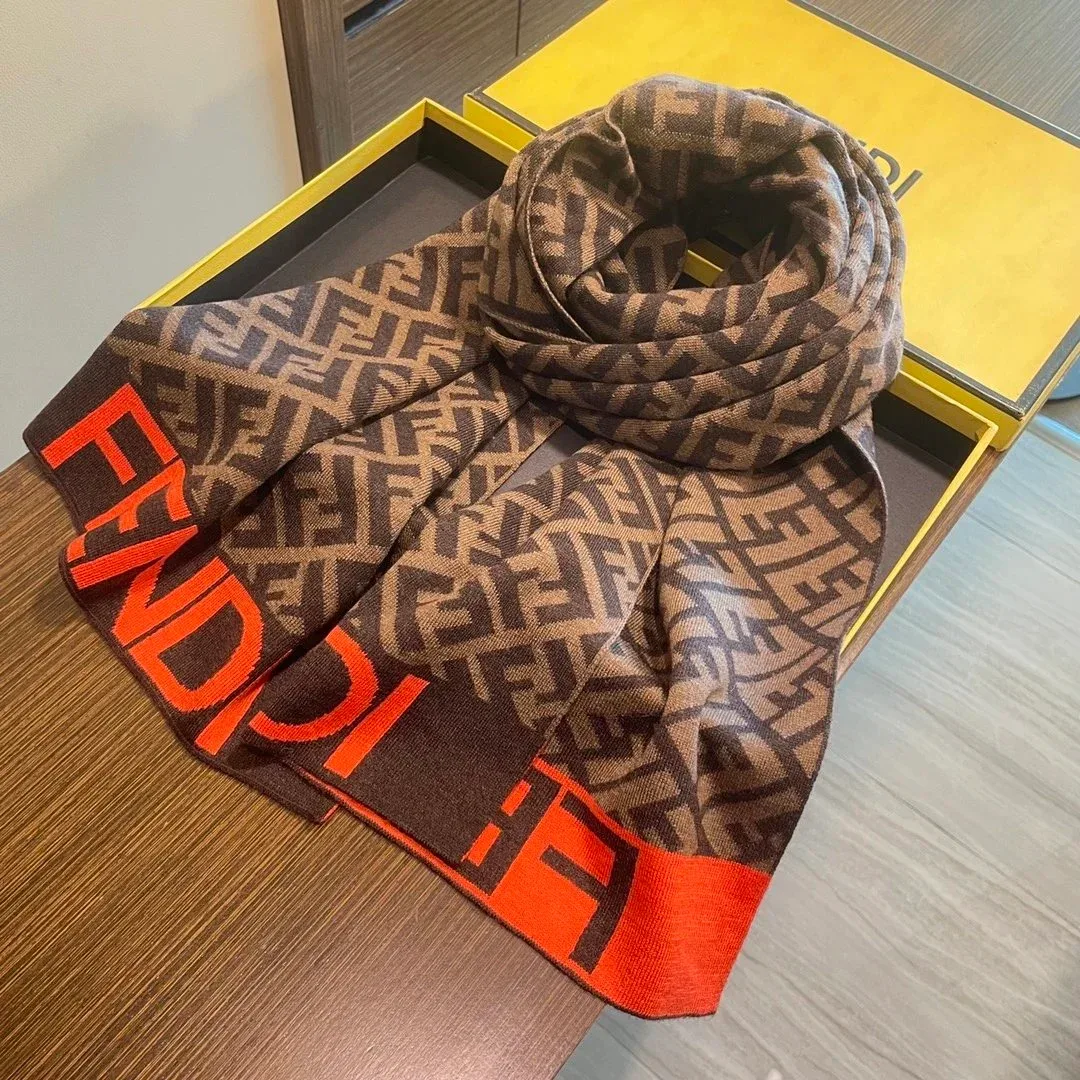 Fendi Iconic FF Logo Scarf Brown & Orange