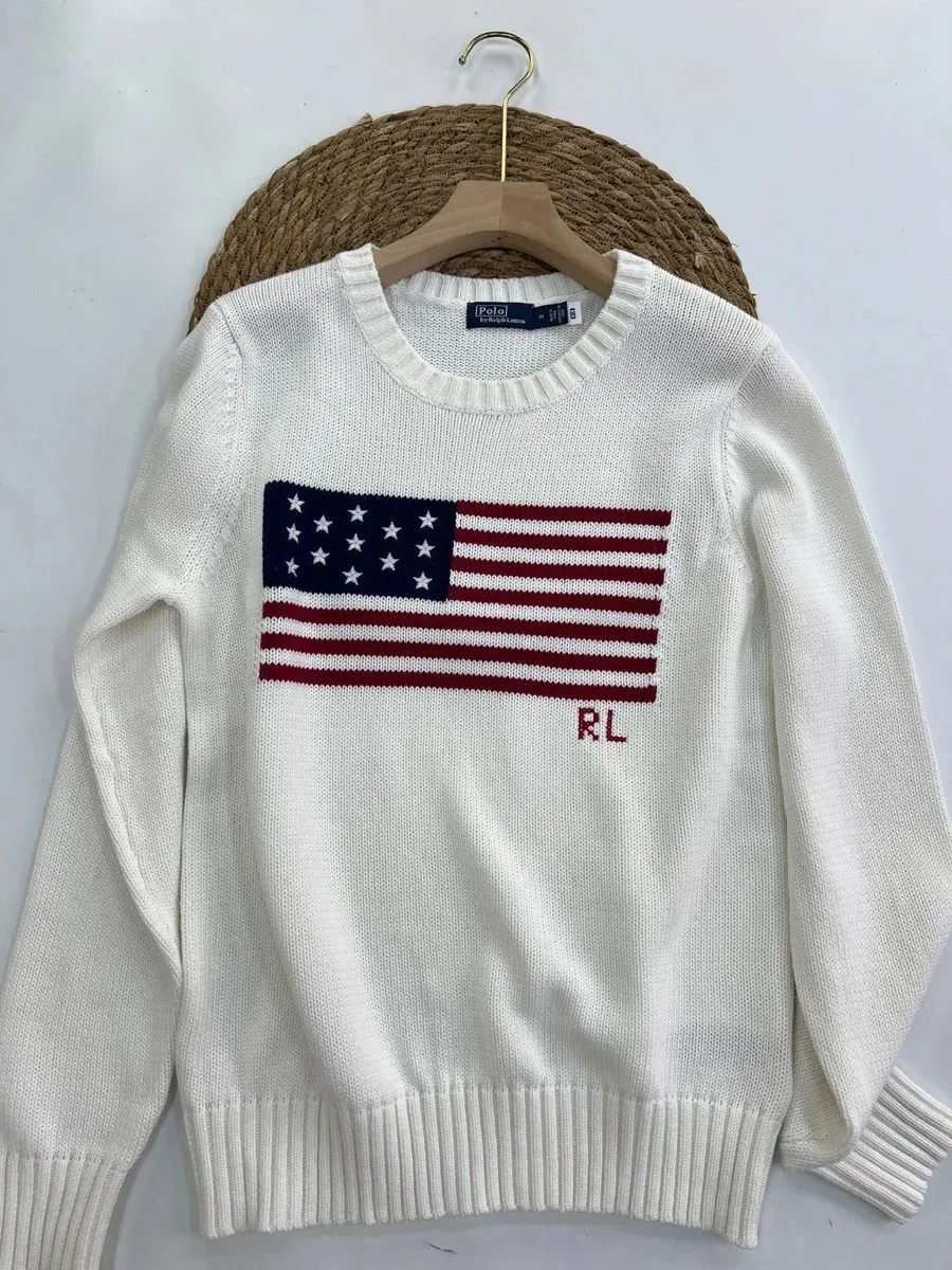 Polo Ralph Lauren American Flag Crewneck Sweater White