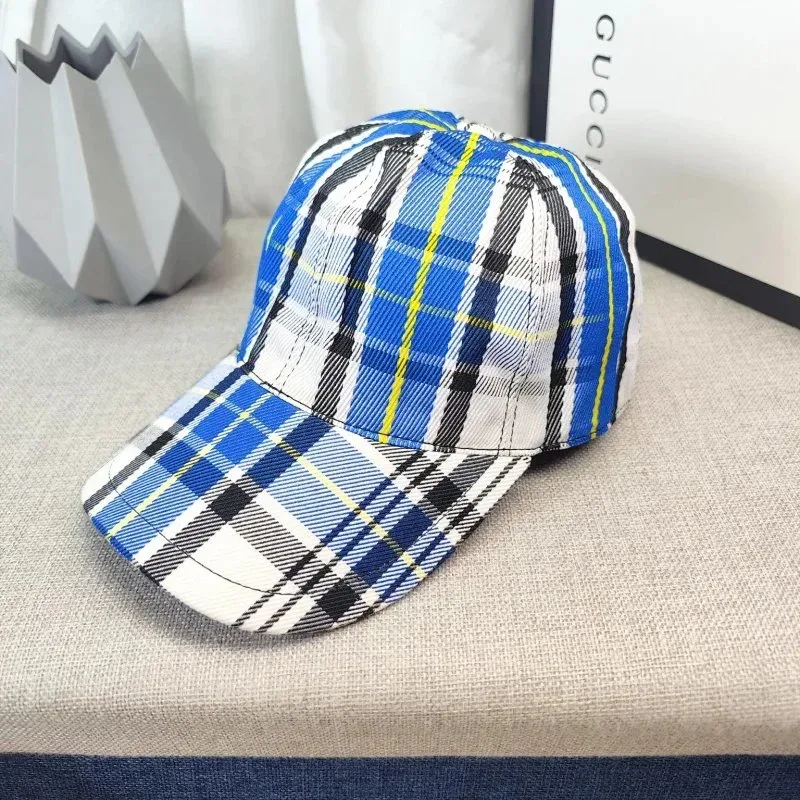 Plaid Baseball Cap Blue White Black Yellow Headwear