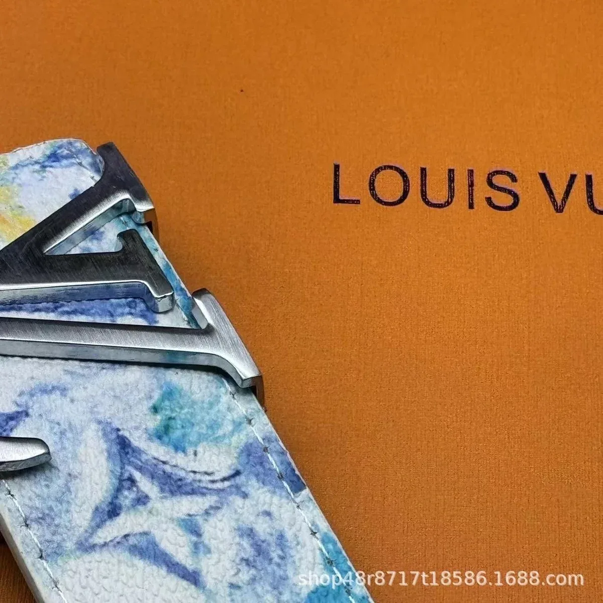 Louis Vuitton Tabi White/Blue Marble Silver Buckle Belt