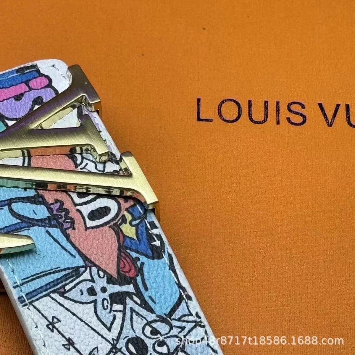 Louis Vuitton Tabi Belt Gold Buckle Cartoon Print