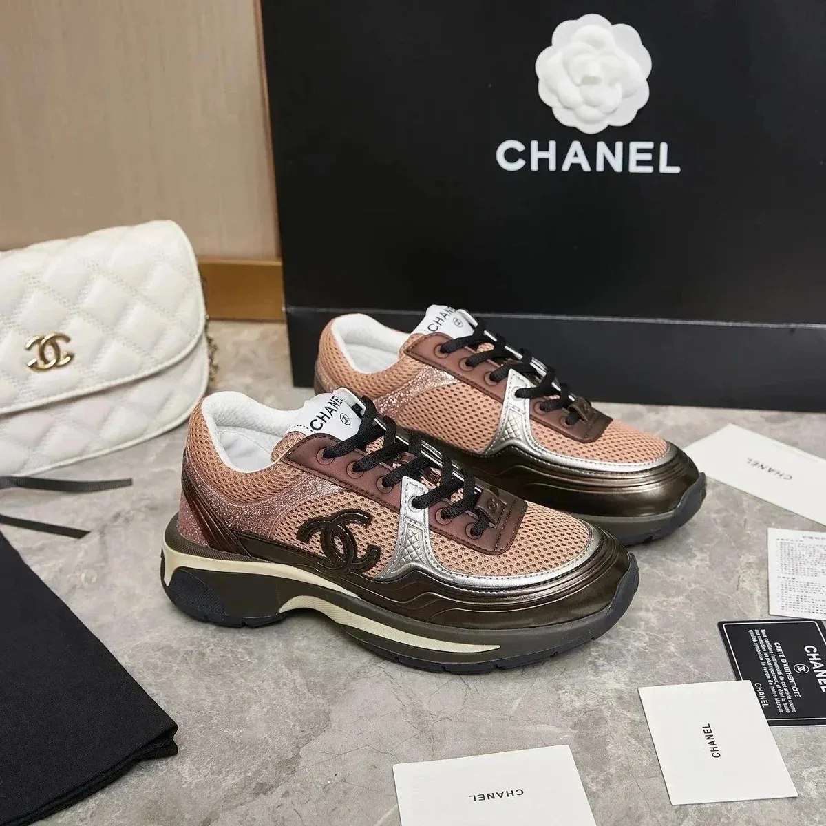 Chanel Runners Beige/Silver Sneakers