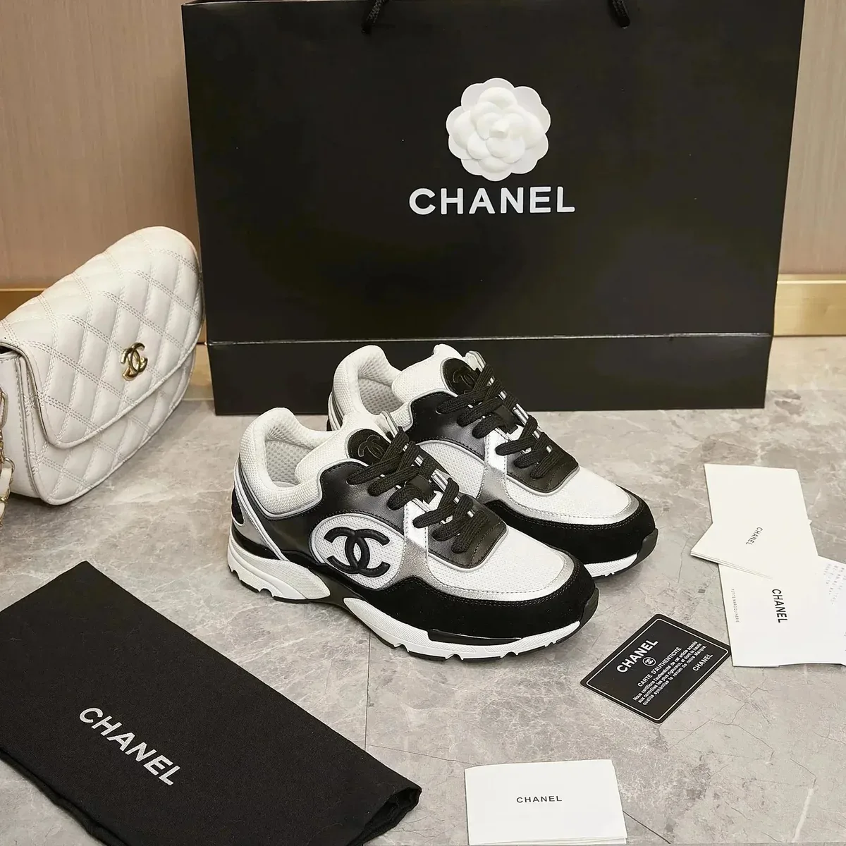 Chanel Black & White Runners Sneakers