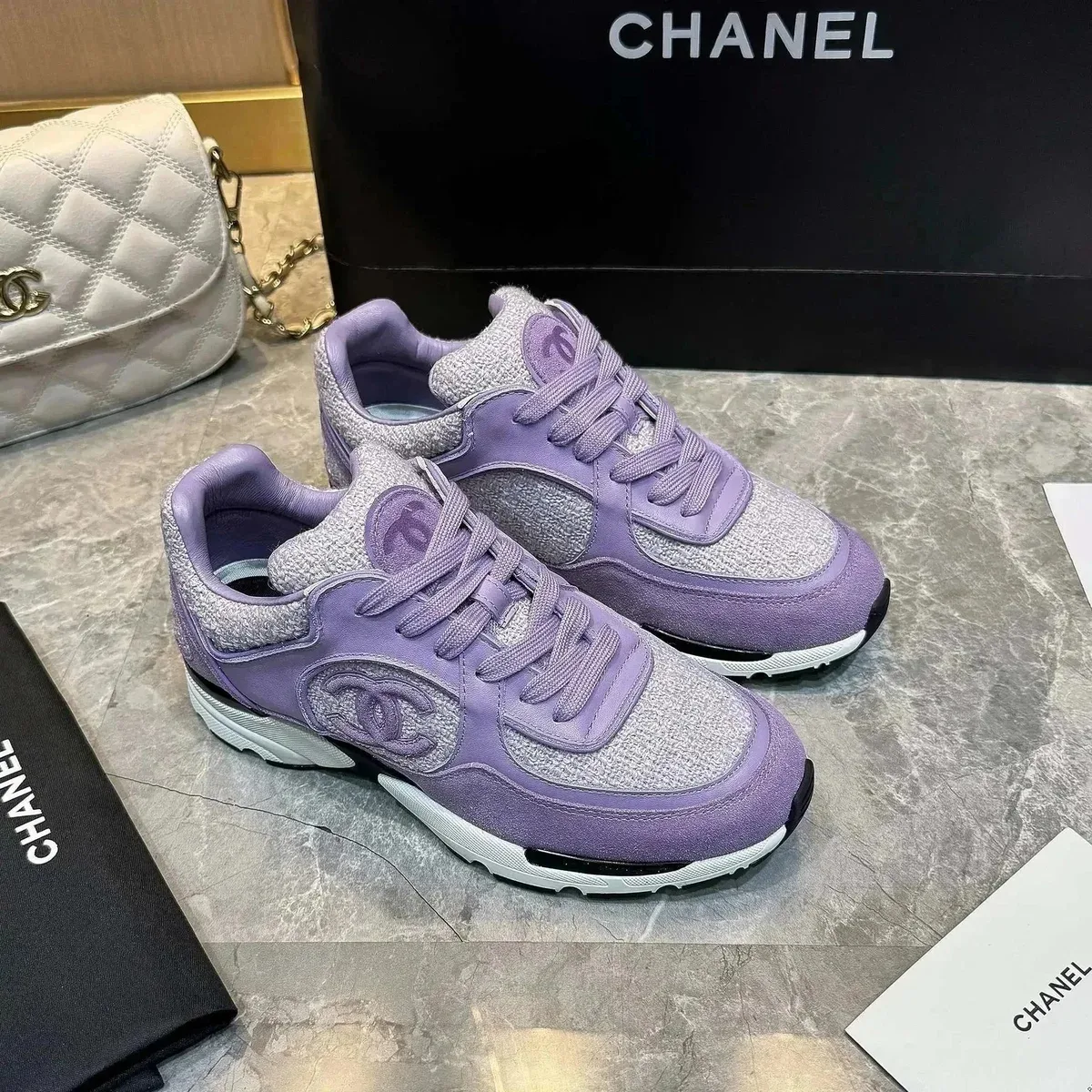 Chanel Runners Lilac Suede & Tweed Sneakers
