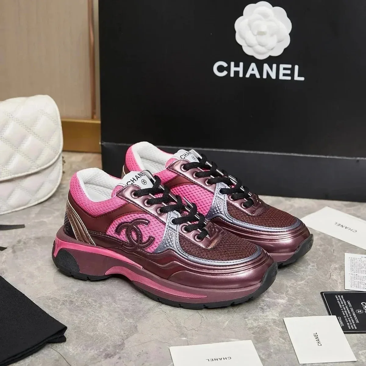 Chanel Runners Pink & Burgundy Sneakers