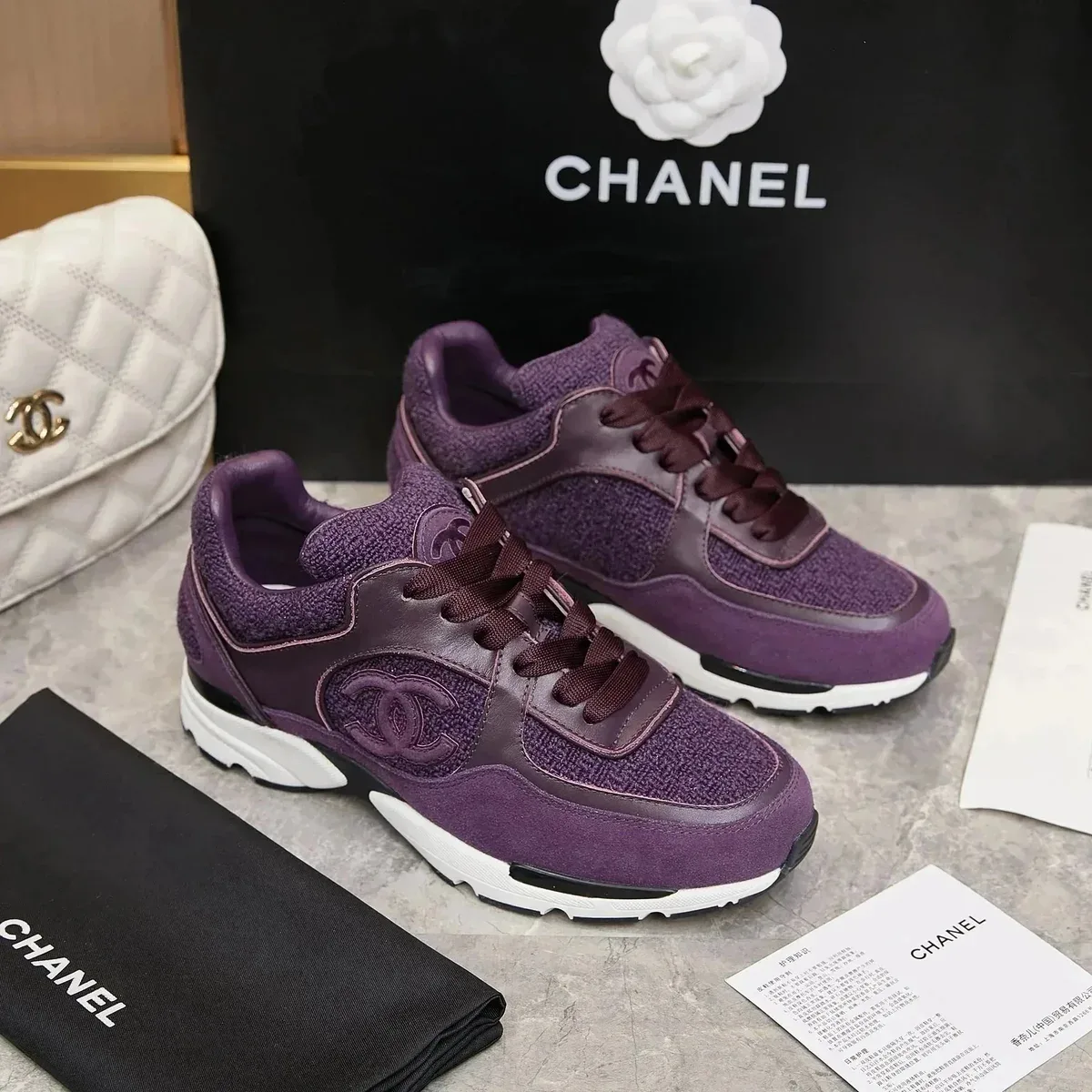 Chanel Runners Purple Leather & Suede Sneakers