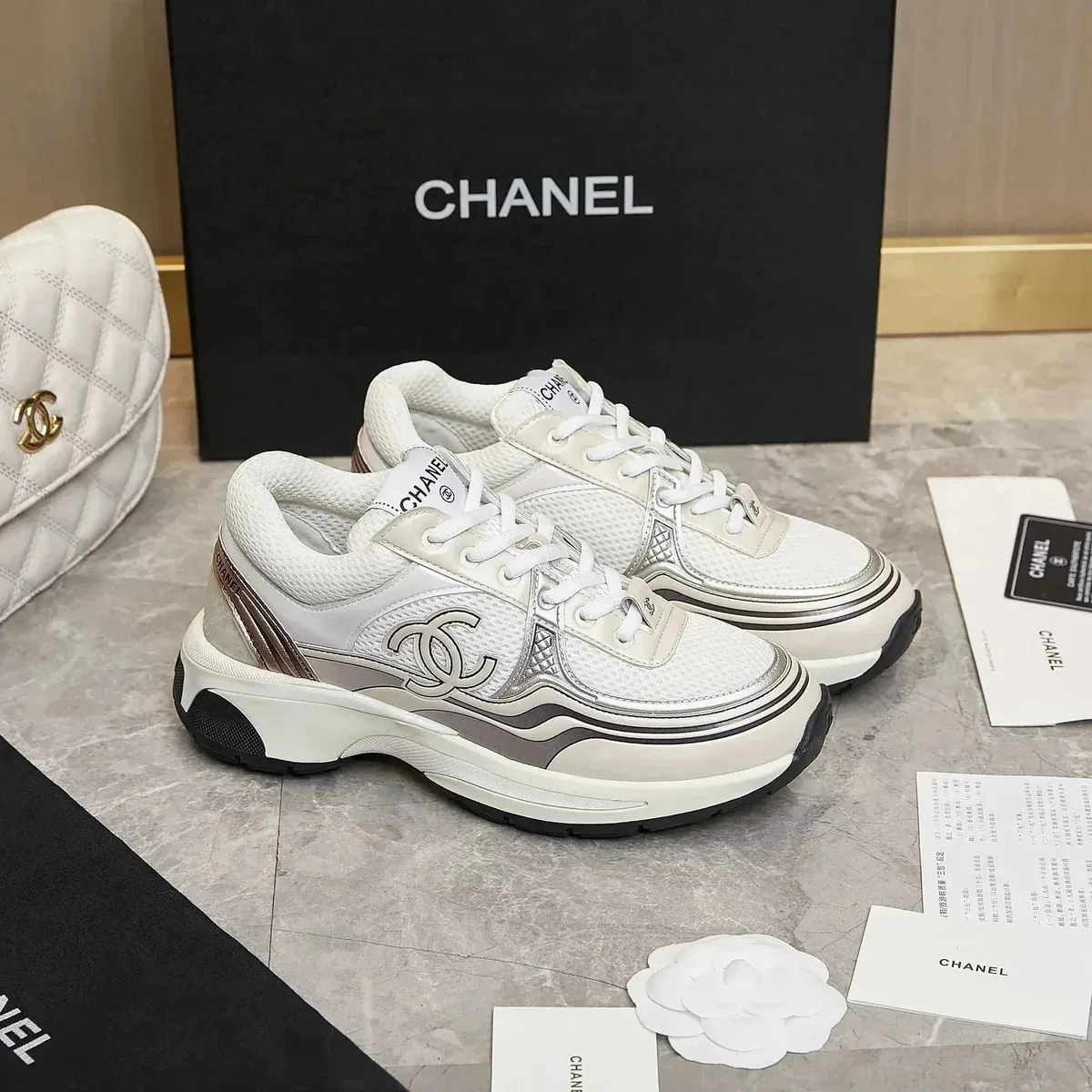 Chanel Runners White & Silver Sneakers