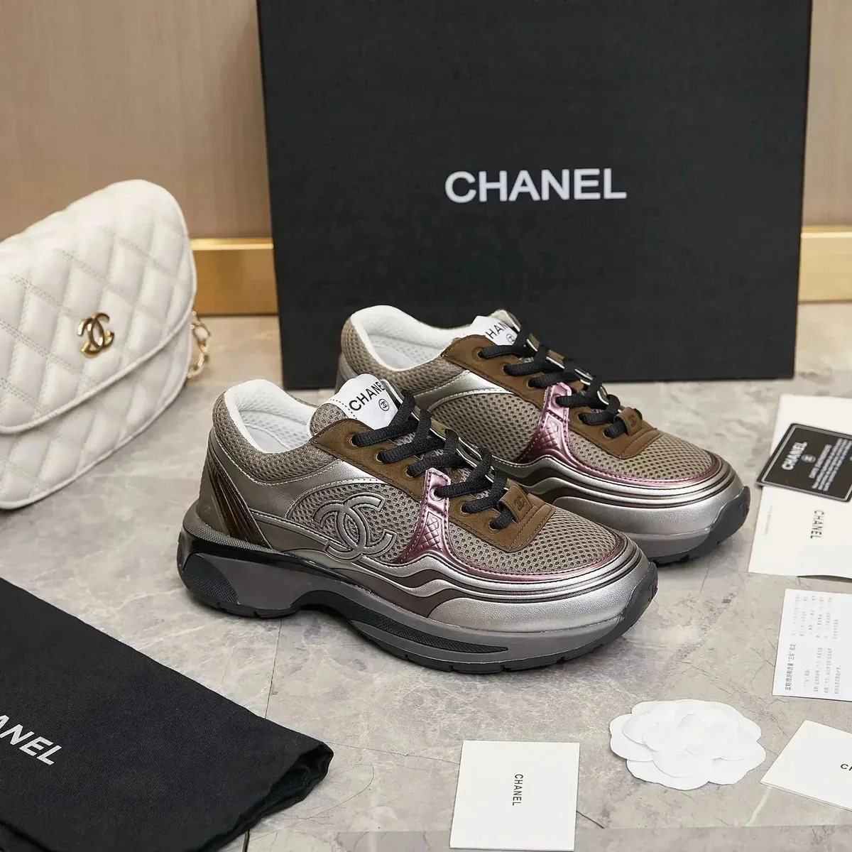Chanel Runners Silver & Brown Sneakers