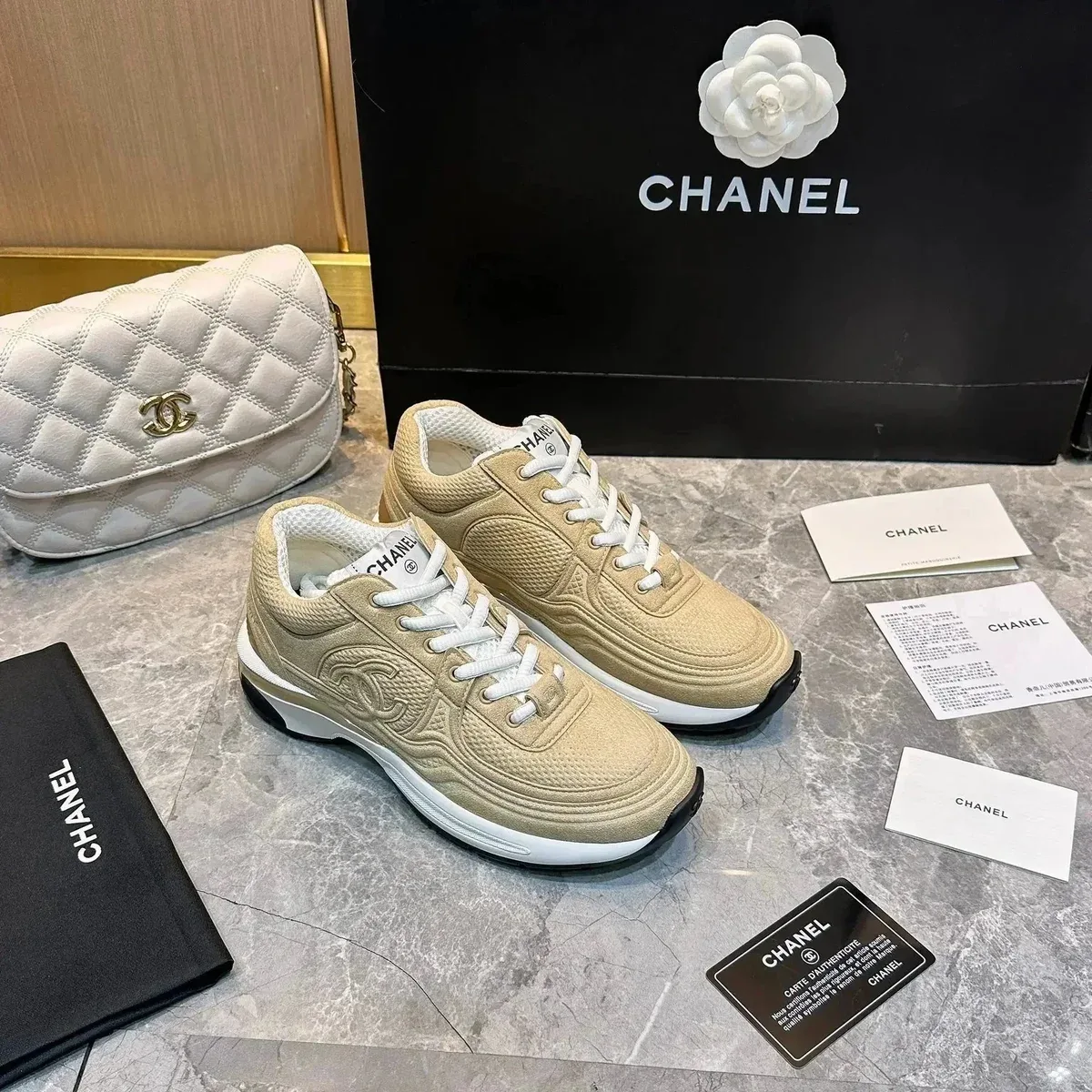 Chanel Runners Beige Leather Sneakers