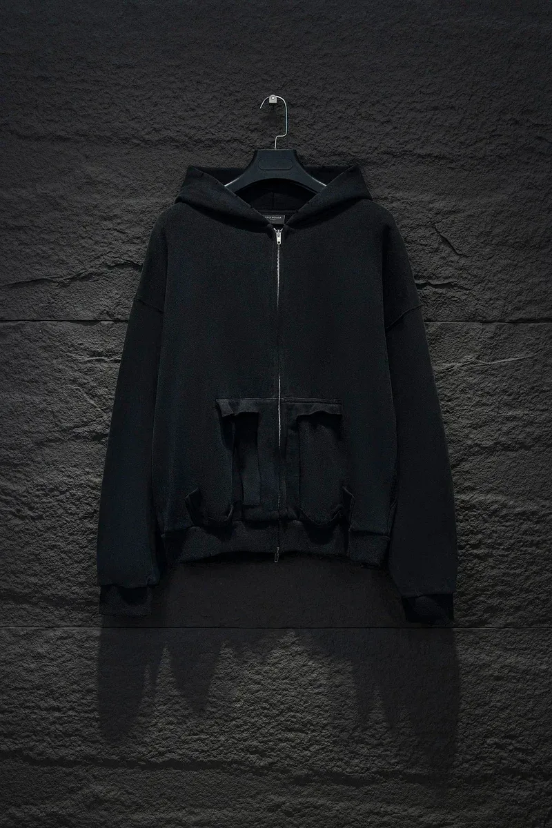 Unisex Black Zip-Up Hoodie with Front Pockets