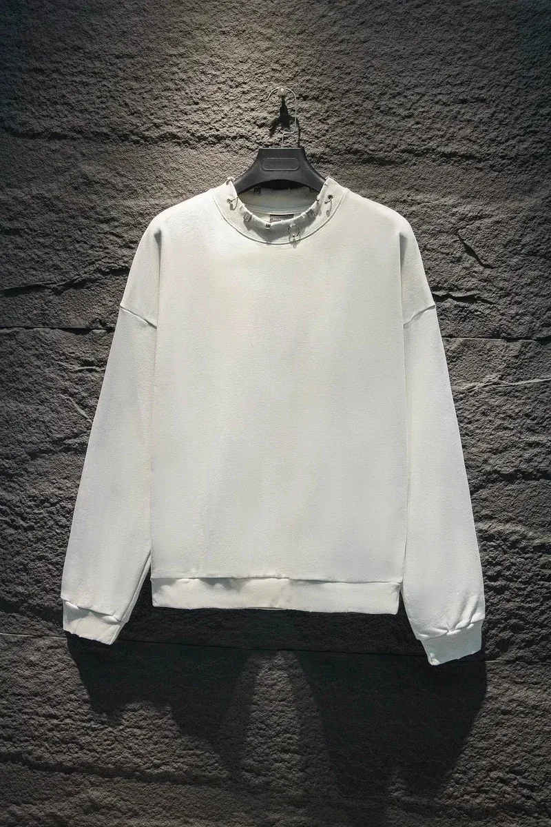 White Oversized Sweatshirt with Safety Pin Detail