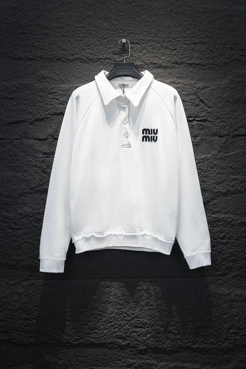 Miu Miu White Logo Embroidered Polo Sweatshirt