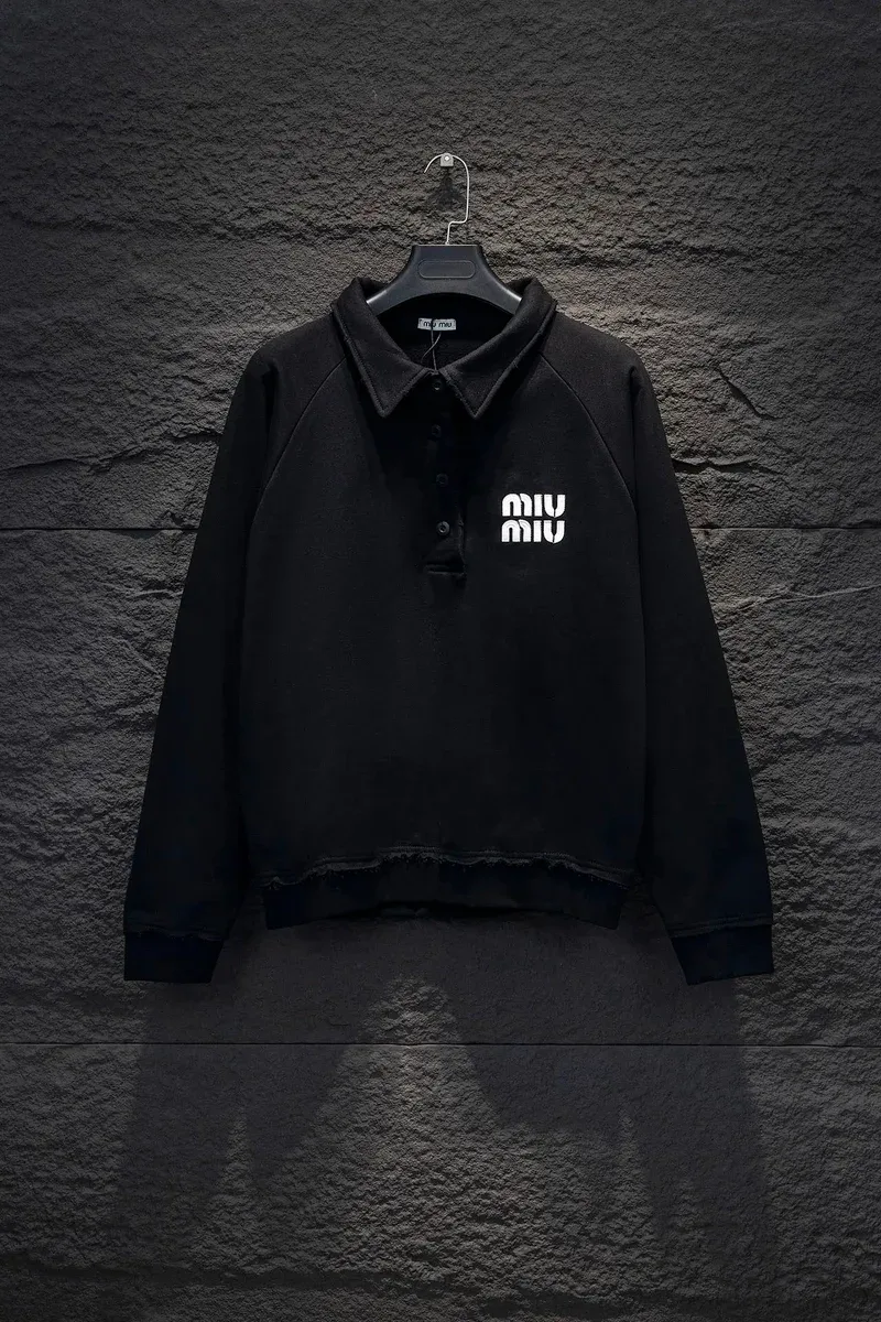 Miu Miu Black Logo Embroidered Polo Sweatshirt