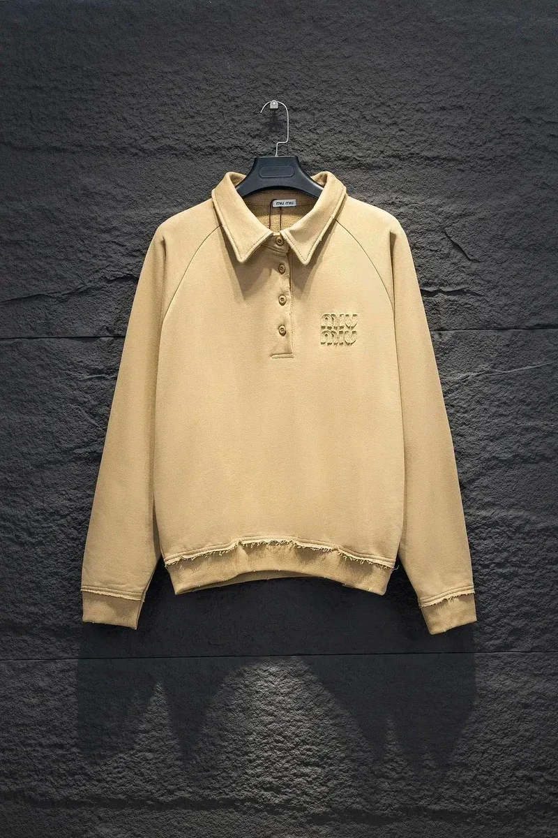 Miu Miu Beige Polo Sweatshirt with Embroidery