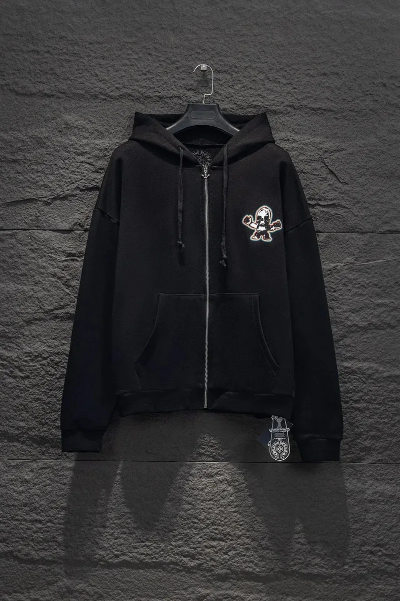 Chrome Hearts Skull Zip-Up Hoodie Black Casual