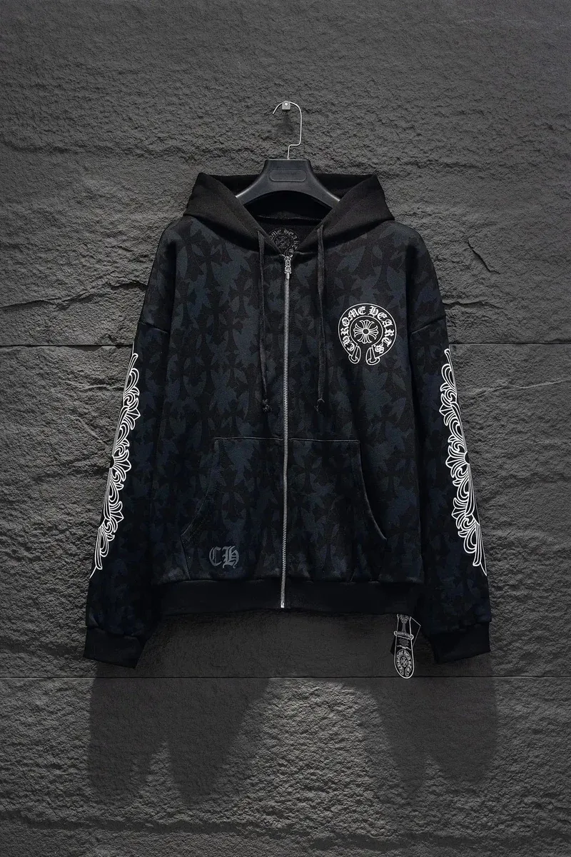 Chrome Hearts Cross Pattern Zip-Up Hoodie Black