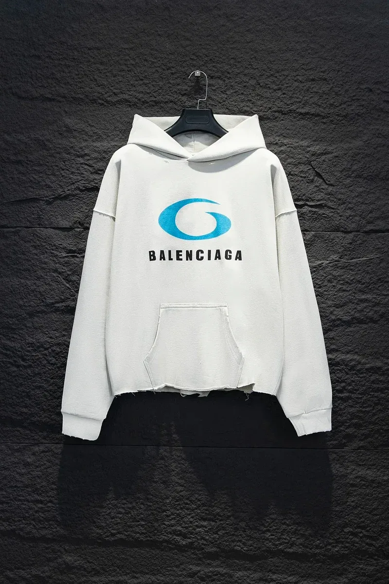 Balenciaga Oversized Hoodie White with Blue Logo