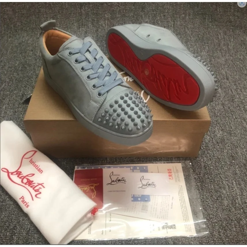 Christian Louboutin Louis Spiked Sneakers Grey Red