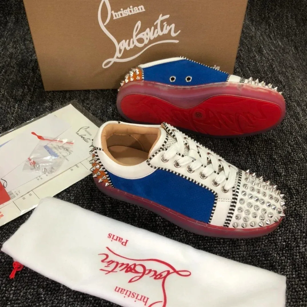 Christian Louboutin Runners Blue & White Spiked Sneakers