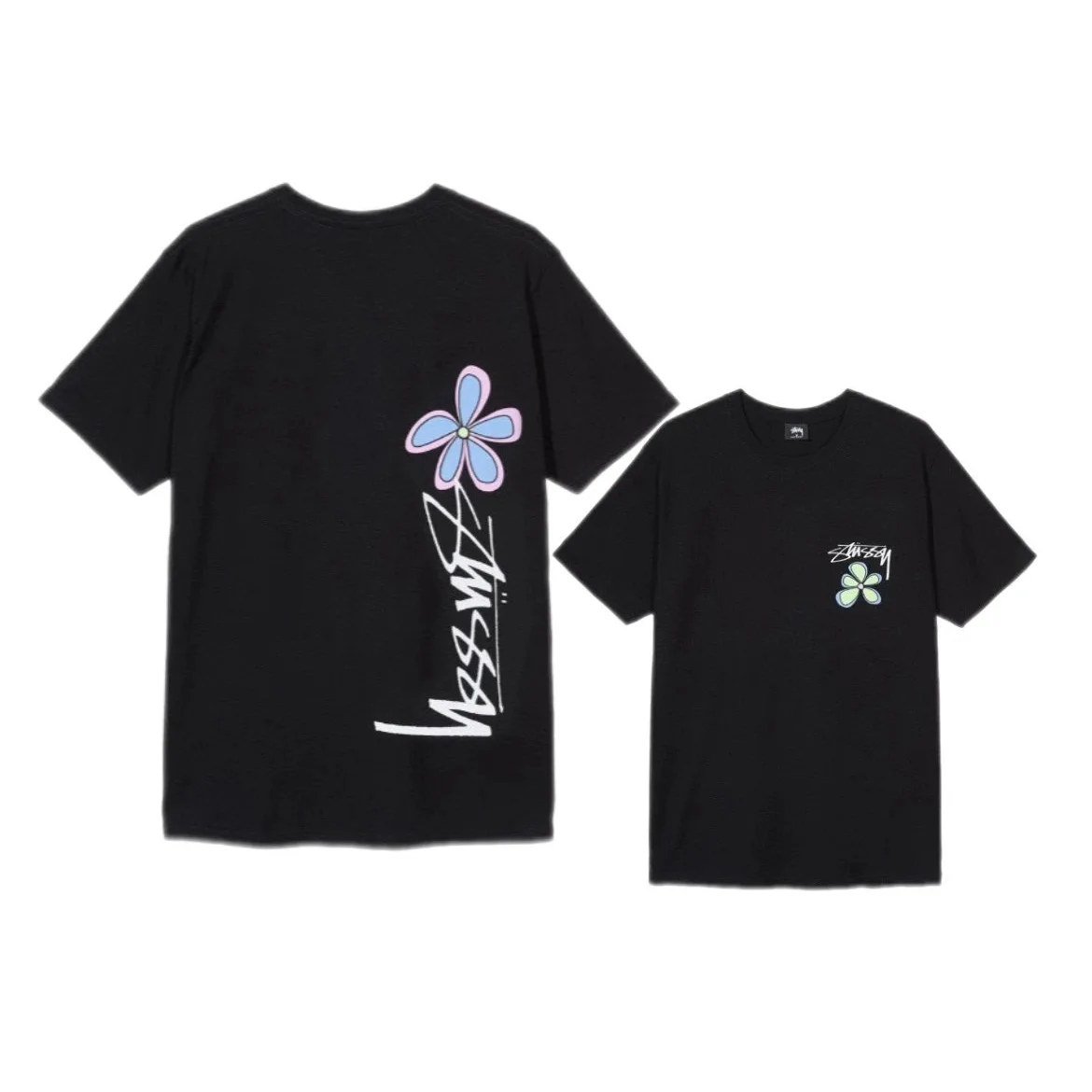 Stussy Flower Print Black T-Shirt