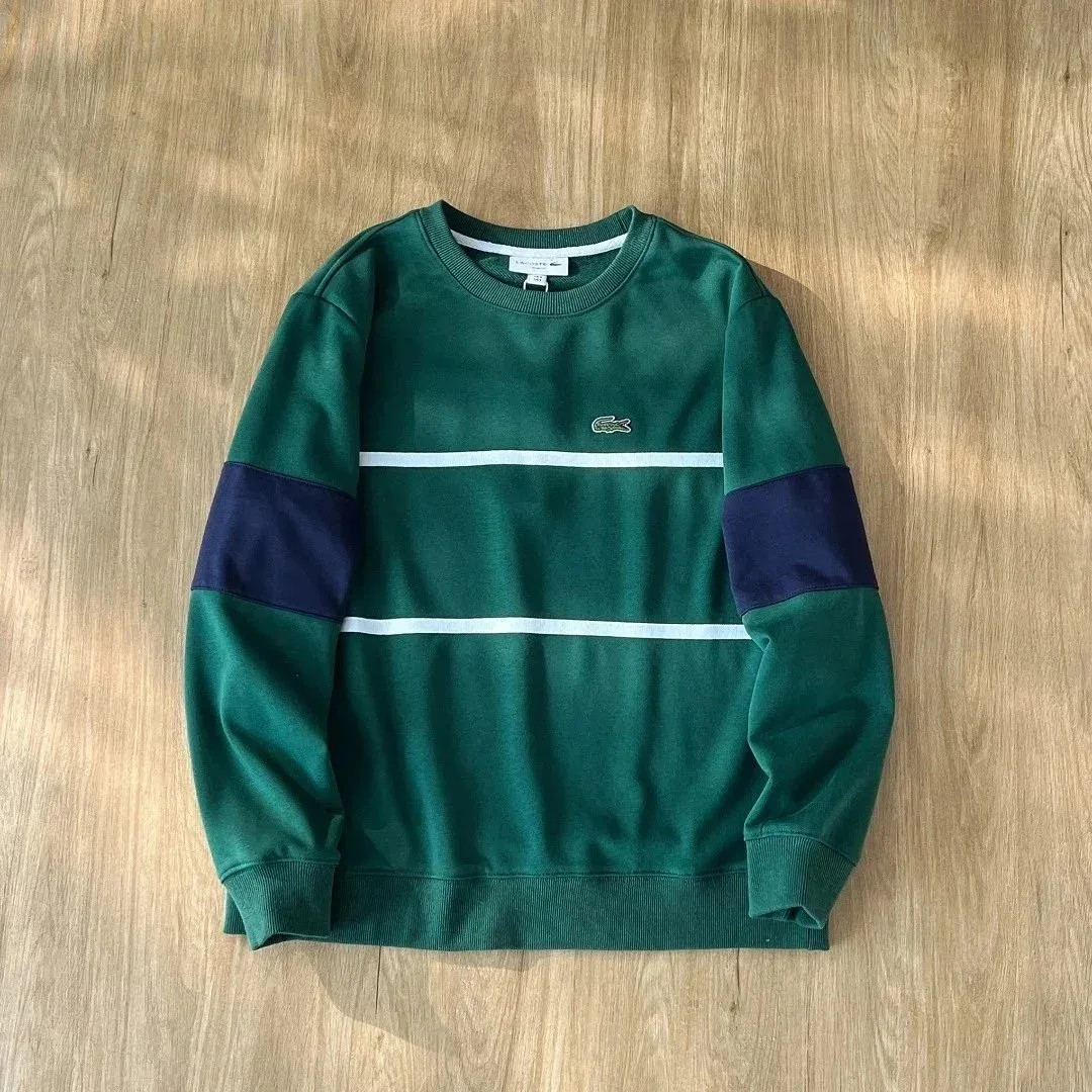 Lacoste Green & Navy Striped Crewneck Sweatshirt