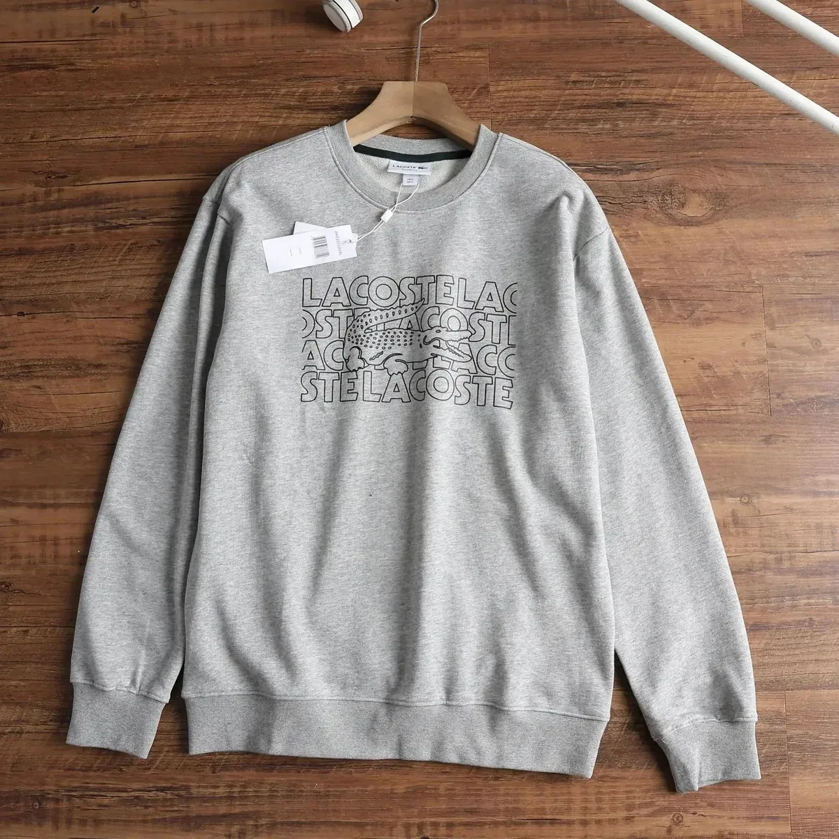 Lacoste Grey Crocodile Print Crewneck Sweatshirt