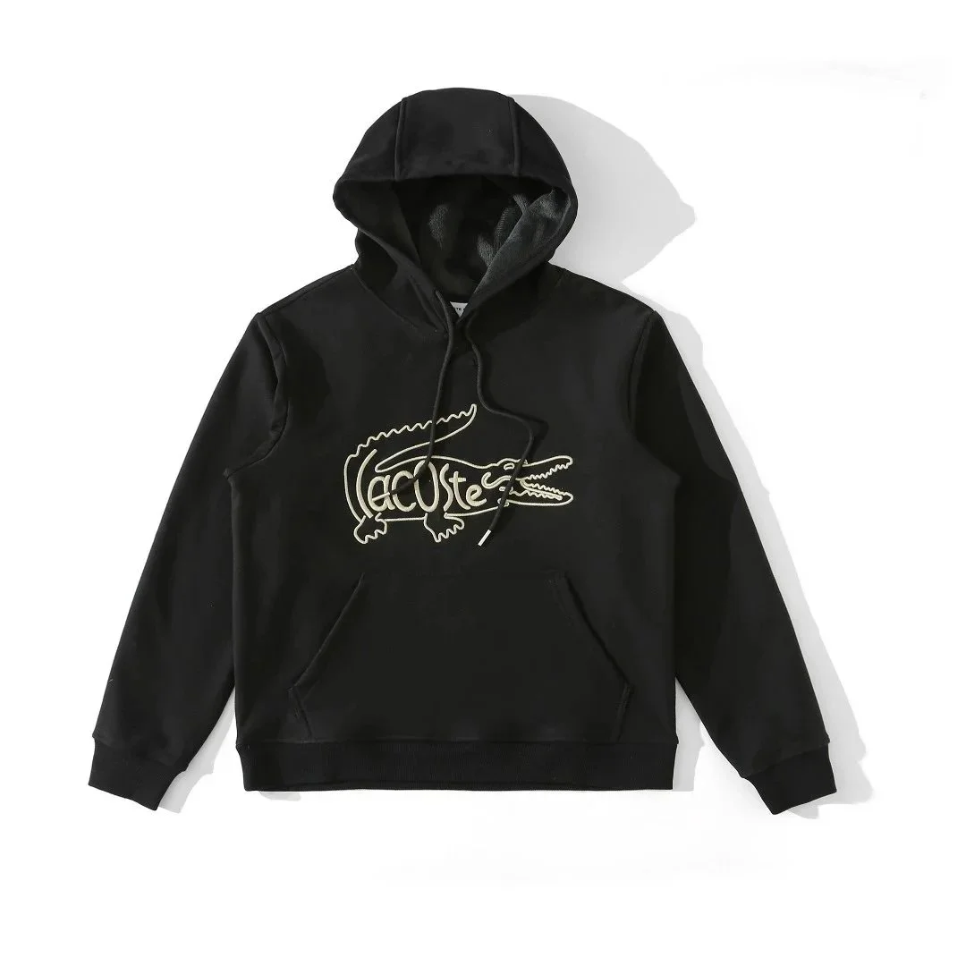 Lacoste Crocodile Embroidered Hoodie Black