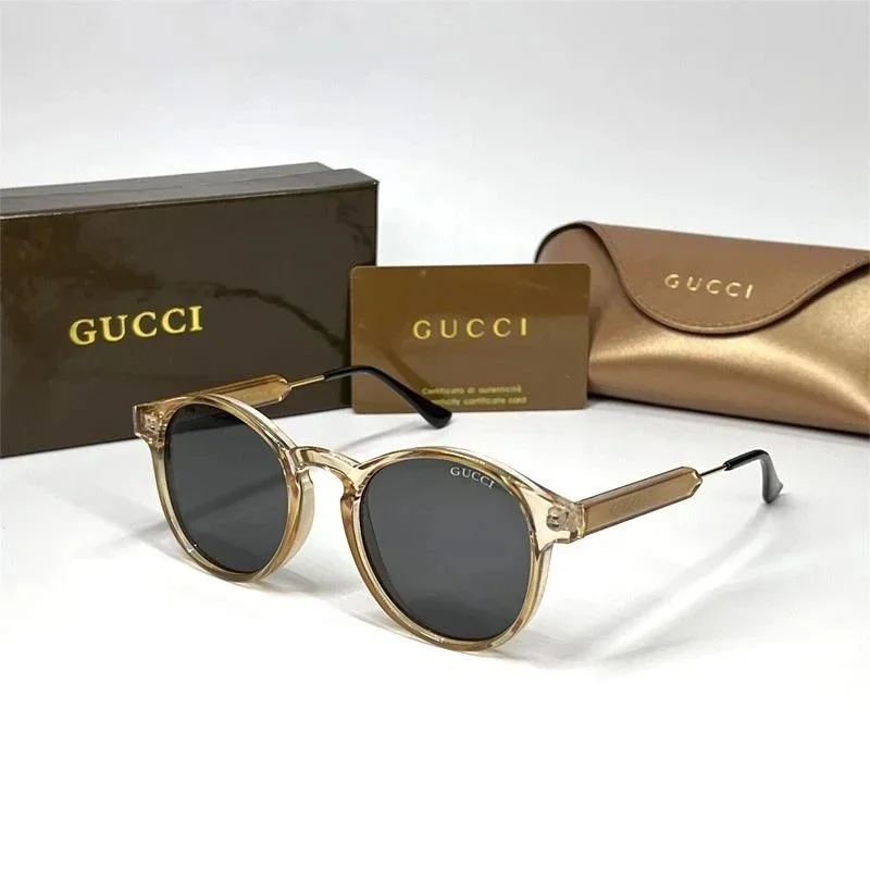 Gucci Round Metal Frame Sunglasses Black Lens Eyewear