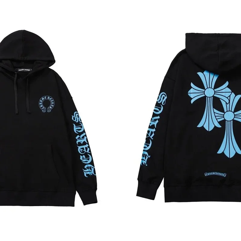 Chrome Hearts CH Cross Black Hoodie with Blue Cross Print
