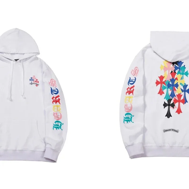 Chrome Hearts CH Cross White Hoodie with Colorful Cross Print