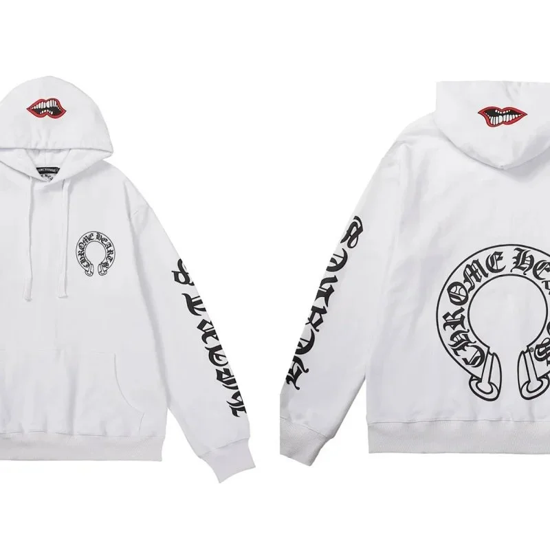 Chrome Hearts CH Cross White Hoodie with Lips & Cross Design