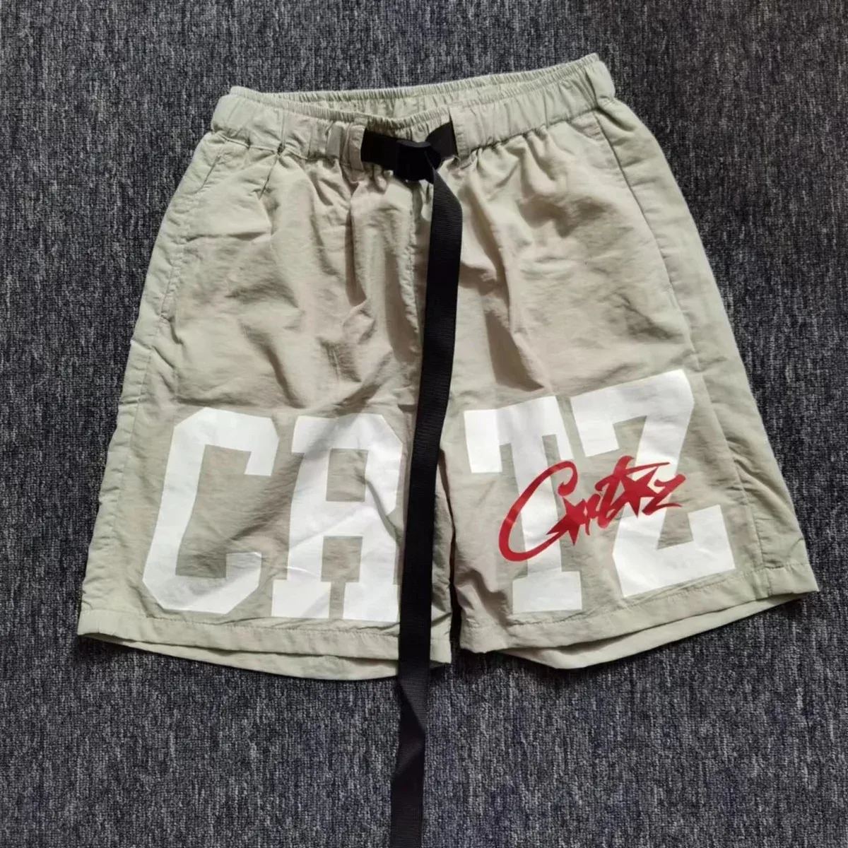 Critz Beige Letter Print Shorts